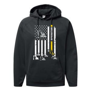 Heavy Equipment Operator USA Flag Operator Gift Performance Fleece Hoodie