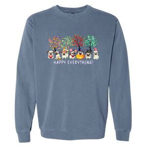 Happy Everything Pug Dog Seasons All Year Tree Lover Pug Garment-Dyed Sweatshirt