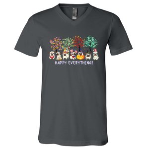 Happy Everything Pug Dog Seasons All Year Tree Lover Pug V-Neck T-Shirt