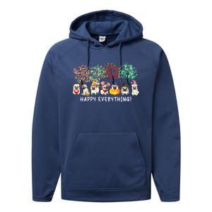 Happy Everything Pug Dog Seasons All Year Tree Lover Pug Performance Fleece Hoodie