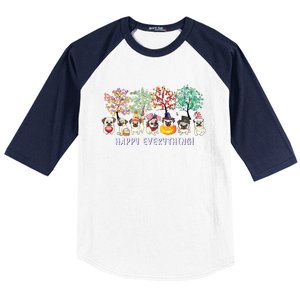 Happy Everything Pug Dog Seasons All Year Tree Lover Pug Baseball Sleeve Shirt