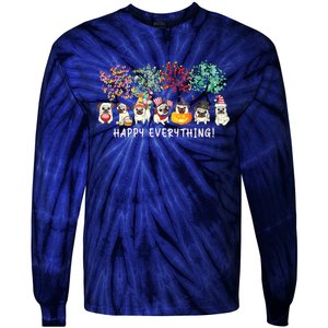 Happy Everything Pug Dog Seasons All Year Tree Lover Pug Tie-Dye Long Sleeve Shirt