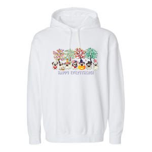 Happy Everything Pug Dog Seasons All Year Tree Lover Pug Garment-Dyed Fleece Hoodie