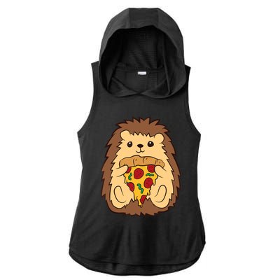 Hedgehog Eating Pizza Fast Food Pizza Hedgehog Ladies PosiCharge Tri-Blend Wicking Draft Hoodie Tank