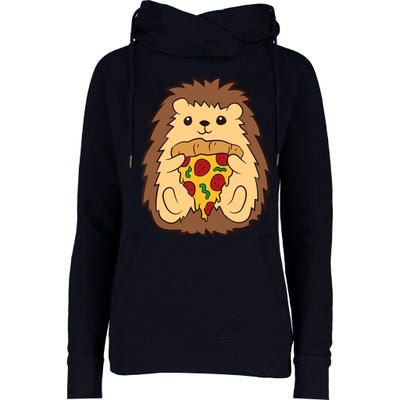 Hedgehog Eating Pizza Fast Food Pizza Hedgehog Womens Funnel Neck Pullover Hood