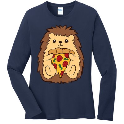 Hedgehog Eating Pizza Fast Food Pizza Hedgehog Ladies Long Sleeve Shirt