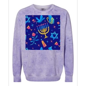 Hanukkah Elements Pattern Colorblast Crewneck Sweatshirt