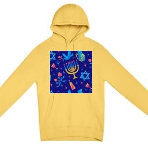 Hanukkah Elements Pattern Premium Pullover Hoodie