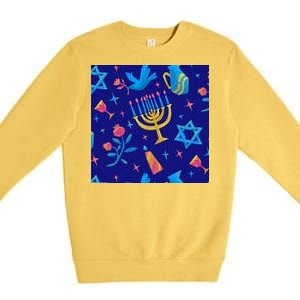 Hanukkah Elements Pattern Premium Crewneck Sweatshirt