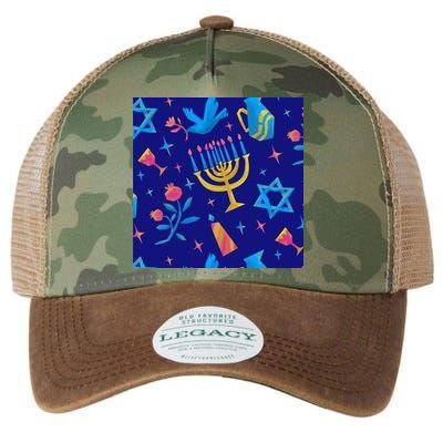 Hanukkah Elements Pattern Legacy Tie Dye Trucker Hat