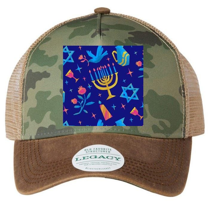 Hanukkah Elements Pattern Legacy Tie Dye Trucker Hat