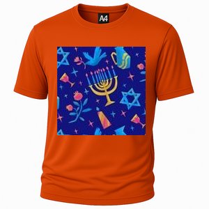 Hanukkah Elements Pattern Cooling Performance Crew T-Shirt