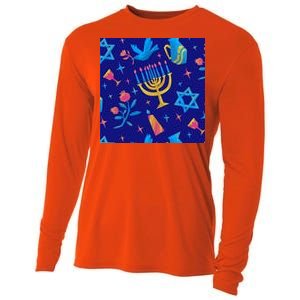 Hanukkah Elements Pattern Cooling Performance Long Sleeve Crew