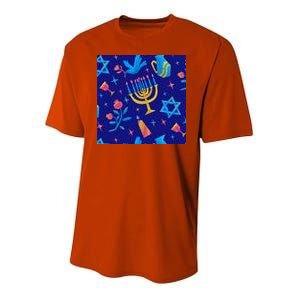 Hanukkah Elements Pattern Youth Performance Sprint T-Shirt