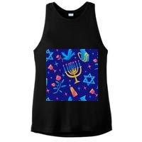 Hanukkah Elements Pattern Ladies PosiCharge Tri-Blend Wicking Tank