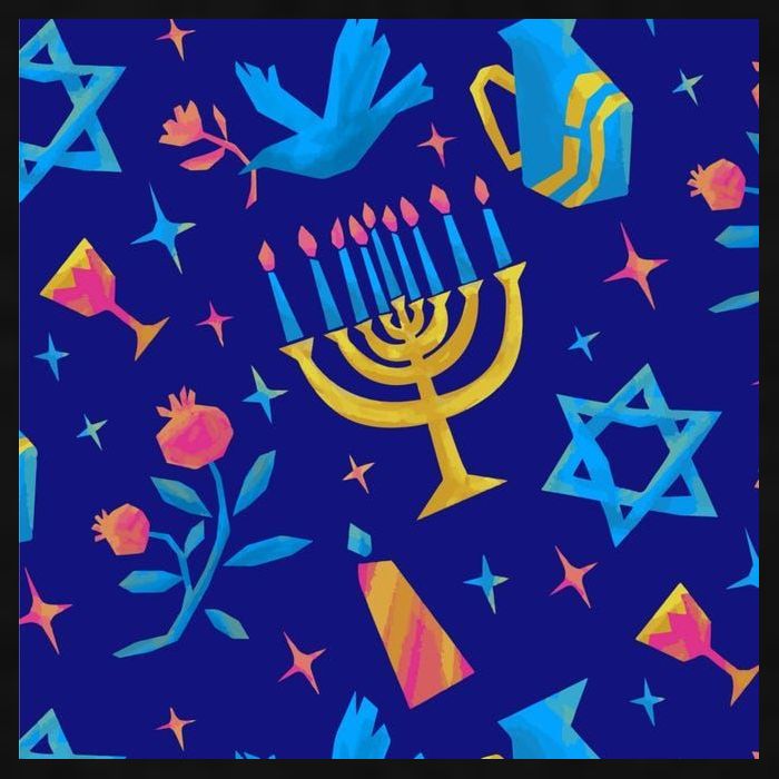 Hanukkah Elements Pattern Ladies PosiCharge Tri-Blend Wicking Tank