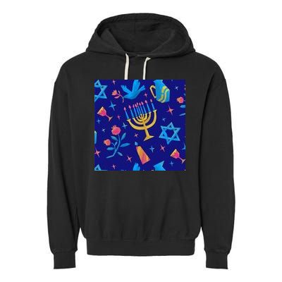 Hanukkah Elements Pattern Garment-Dyed Fleece Hoodie