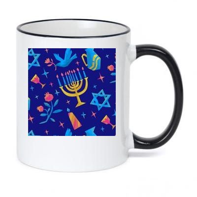 Hanukkah Elements Pattern 11oz Black Color Changing Mug