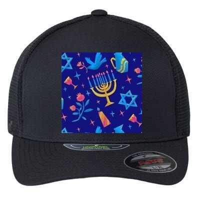 Hanukkah Elements Pattern Flexfit Unipanel Trucker Cap