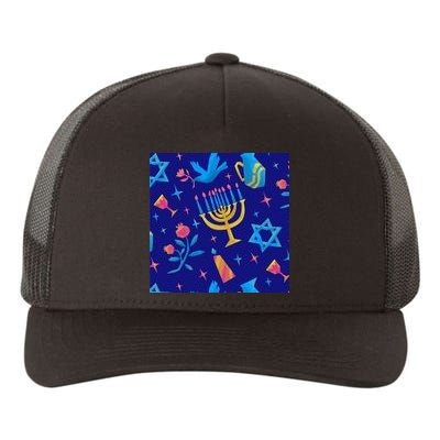 Hanukkah Elements Pattern Yupoong Adult 5-Panel Trucker Hat
