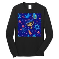 Hanukkah Elements Pattern Long Sleeve Shirt