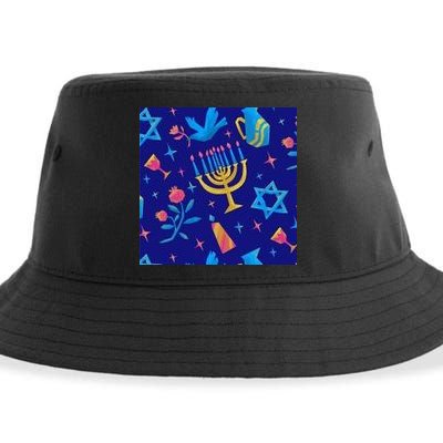 Hanukkah Elements Pattern Sustainable Bucket Hat