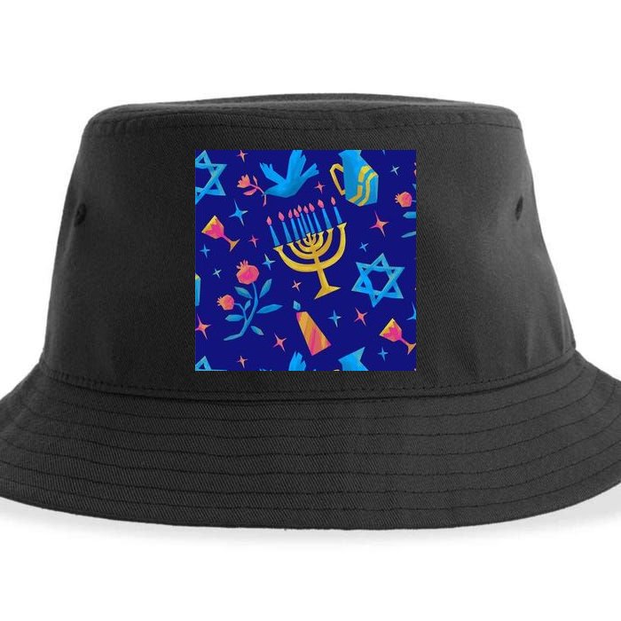 Hanukkah Elements Pattern Sustainable Bucket Hat