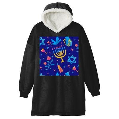 Hanukkah Elements Pattern Hooded Wearable Blanket