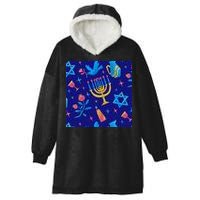 Hanukkah Elements Pattern Hooded Wearable Blanket