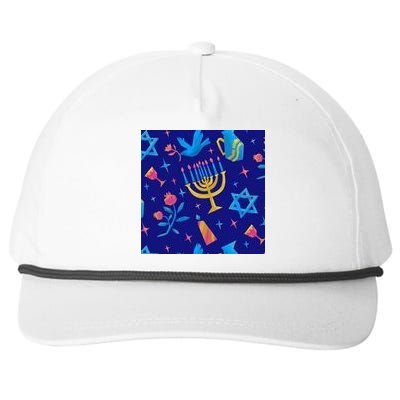 Hanukkah Elements Pattern Snapback Five-Panel Rope Hat