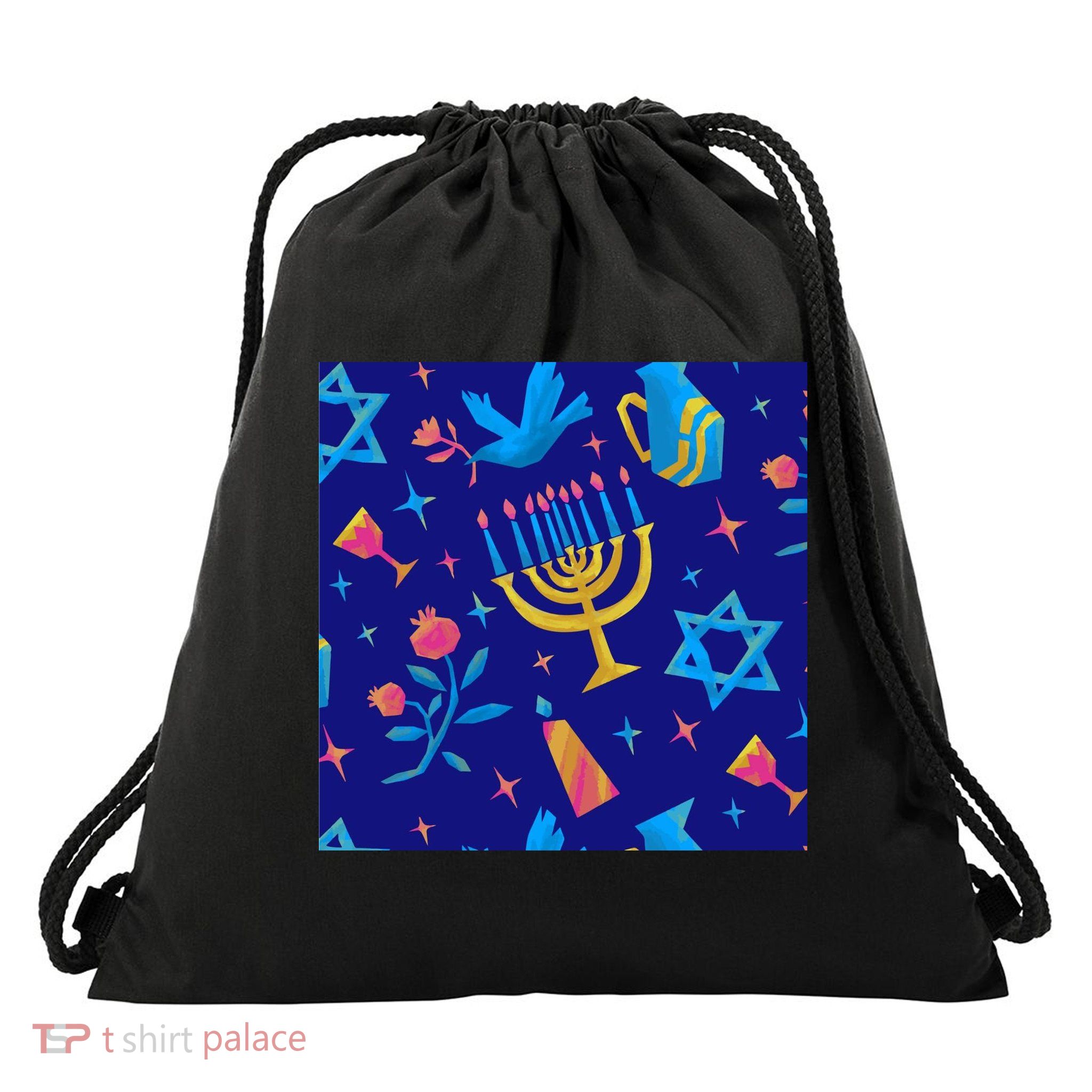 Hanukkah Elements Pattern Drawstring Bag