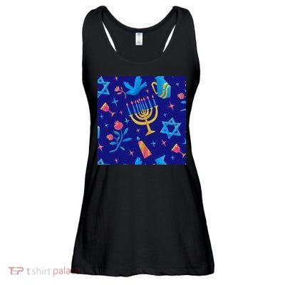 Hanukkah Elements Pattern Ladies Essential Flowy Tank