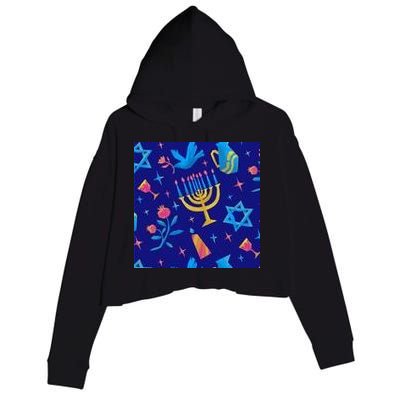 Hanukkah Elements Pattern Crop Fleece Hoodie