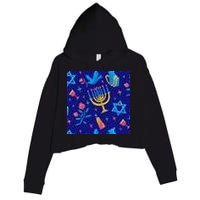 Hanukkah Elements Pattern Crop Fleece Hoodie