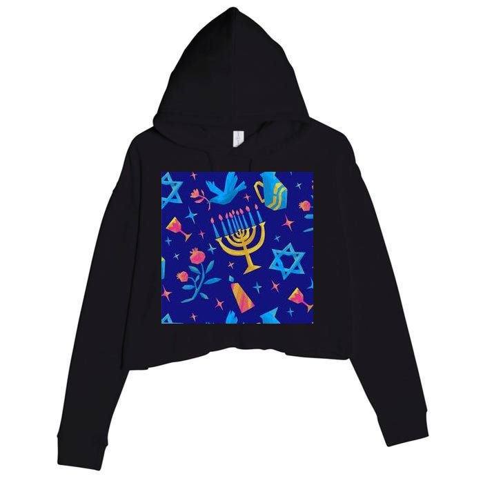 Hanukkah Elements Pattern Crop Fleece Hoodie