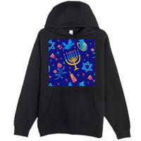 Hanukkah Elements Pattern Premium Pullover Hoodie