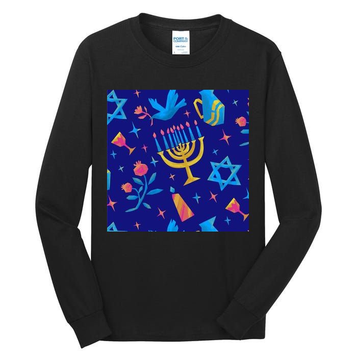 Hanukkah Elements Pattern Tall Long Sleeve T-Shirt