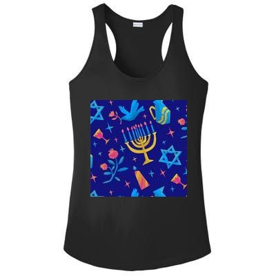 Hanukkah Elements Pattern Ladies PosiCharge Competitor Racerback Tank