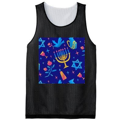 Hanukkah Elements Pattern Mesh Reversible Basketball Jersey Tank