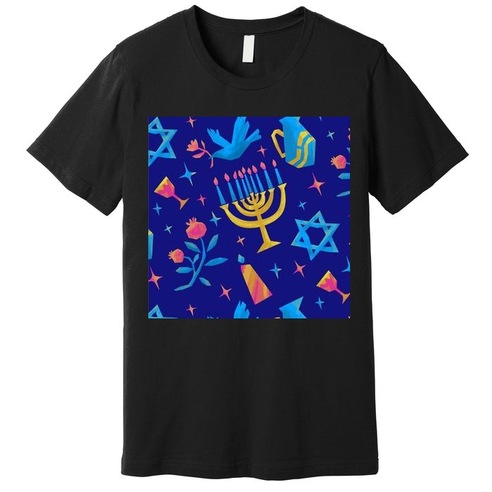 Hanukkah Elements Pattern Premium T-Shirt