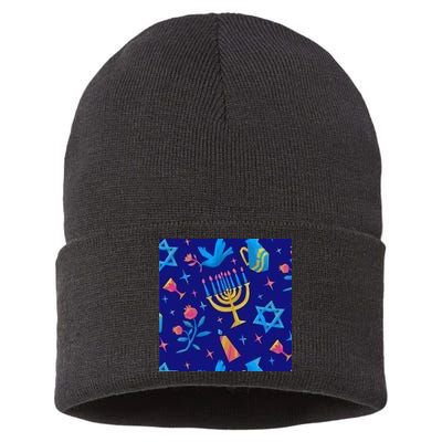 Hanukkah Elements Pattern Sustainable Knit Beanie