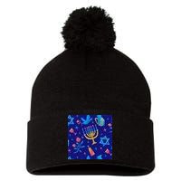 Hanukkah Elements Pattern Pom Pom 12in Knit Beanie