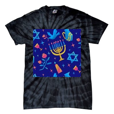 Hanukkah Elements Pattern Tie-Dye T-Shirt