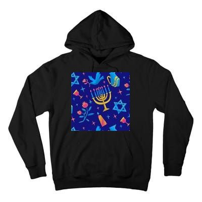 Hanukkah Elements Pattern Tall Hoodie