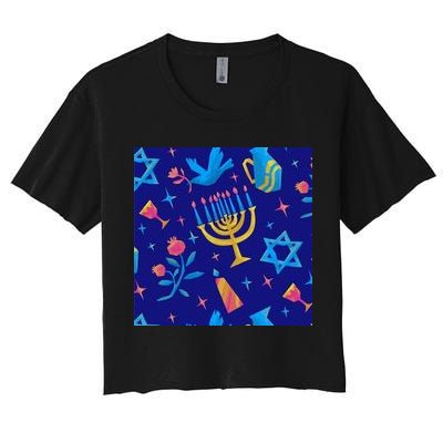 Hanukkah Elements Pattern Crop Top
