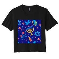 Hanukkah Elements Pattern Crop Top