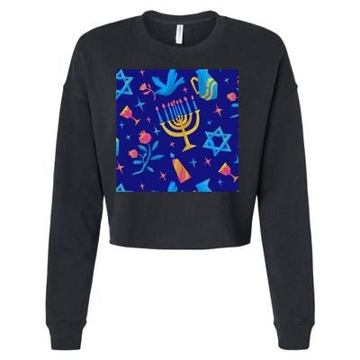 Hanukkah Elements Pattern Cropped Pullover Crew