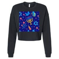 Hanukkah Elements Pattern Cropped Pullover Crew
