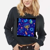 Hanukkah Elements Pattern Cropped Pullover Crew