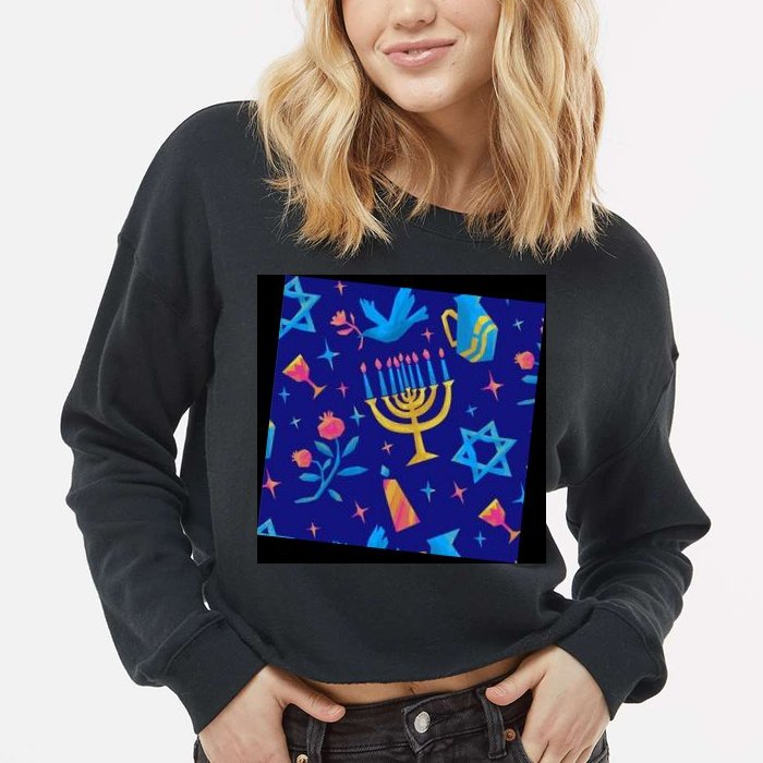 Hanukkah Elements Pattern Cropped Pullover Crew